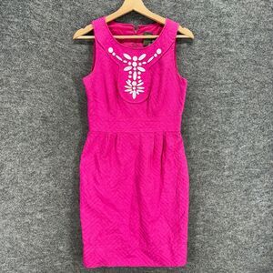 Taylor Dress Women 4 Pink Sheath Midi Sleeveless Lined Zipper Cotton Rhinestone
